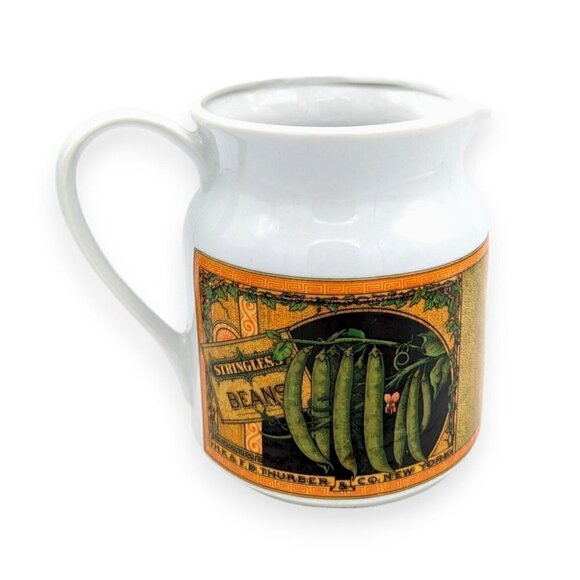 Vintage 1981 MANN Canada Stringless Beans Canning Art 6" Porcelain Pitcher Farm - Picture 2 of 7